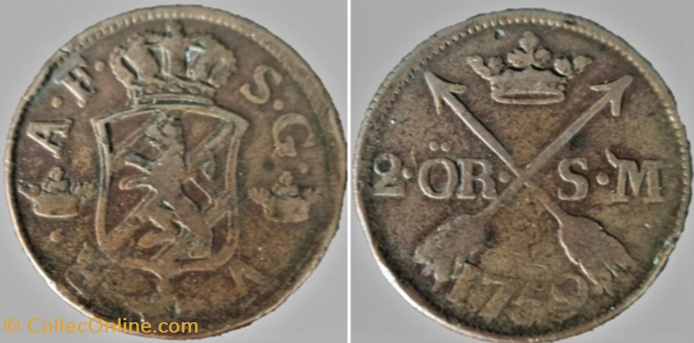 Sweden, King Adolf Fredrik - 2 Öre 1759 - Die Filling monnaies europe medievale royaume suede sweden king adolf fredrik 2 ore 1759 die filling