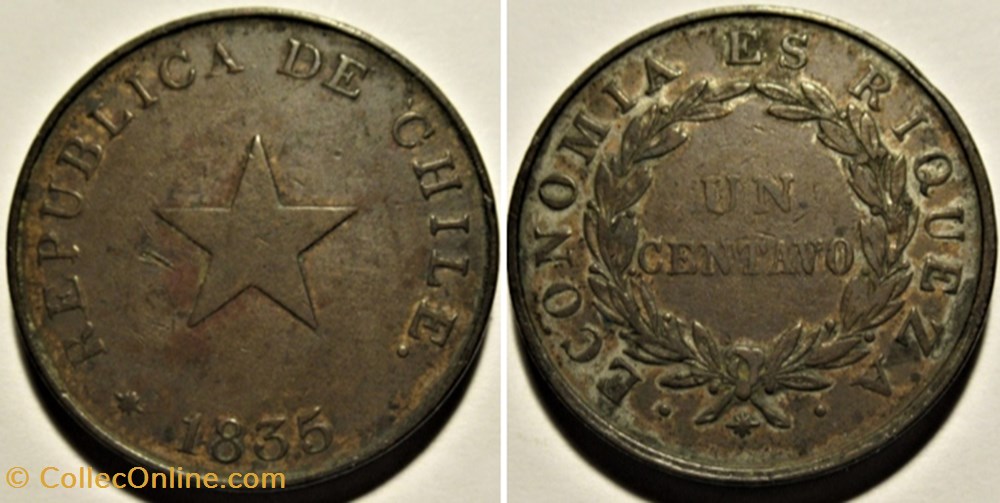 Chile - Un Centavo 1835 - Thick Planchet monnaies monde chili chile un centavo 1835 thick planchet