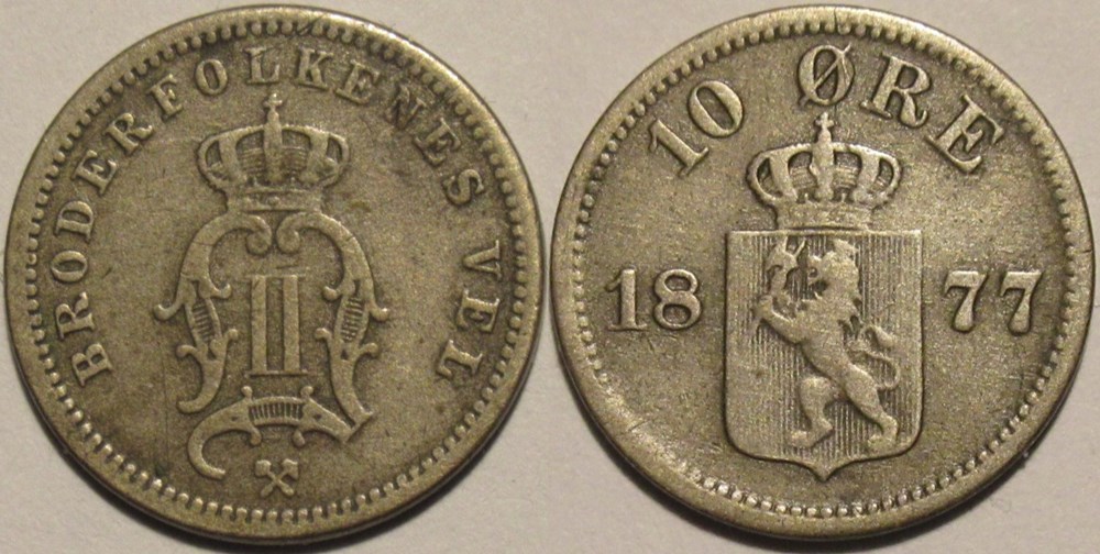Oskar II - 10 Øre 1877 Norway monnaies monde norvege oskar ii 10 re 1877 norway