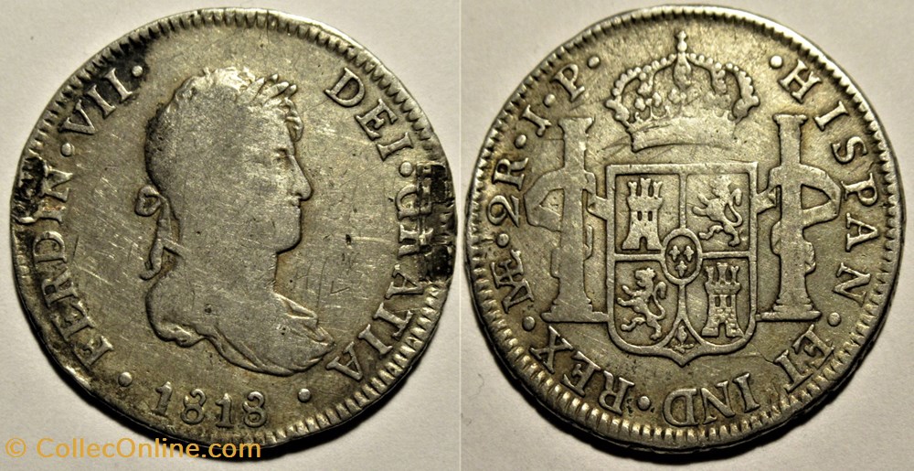 Peru - 2 Reales 1818 Lima - Fernando VII de España monnaies monde perou peru 2 reales 1818 lima fernando vii de espana