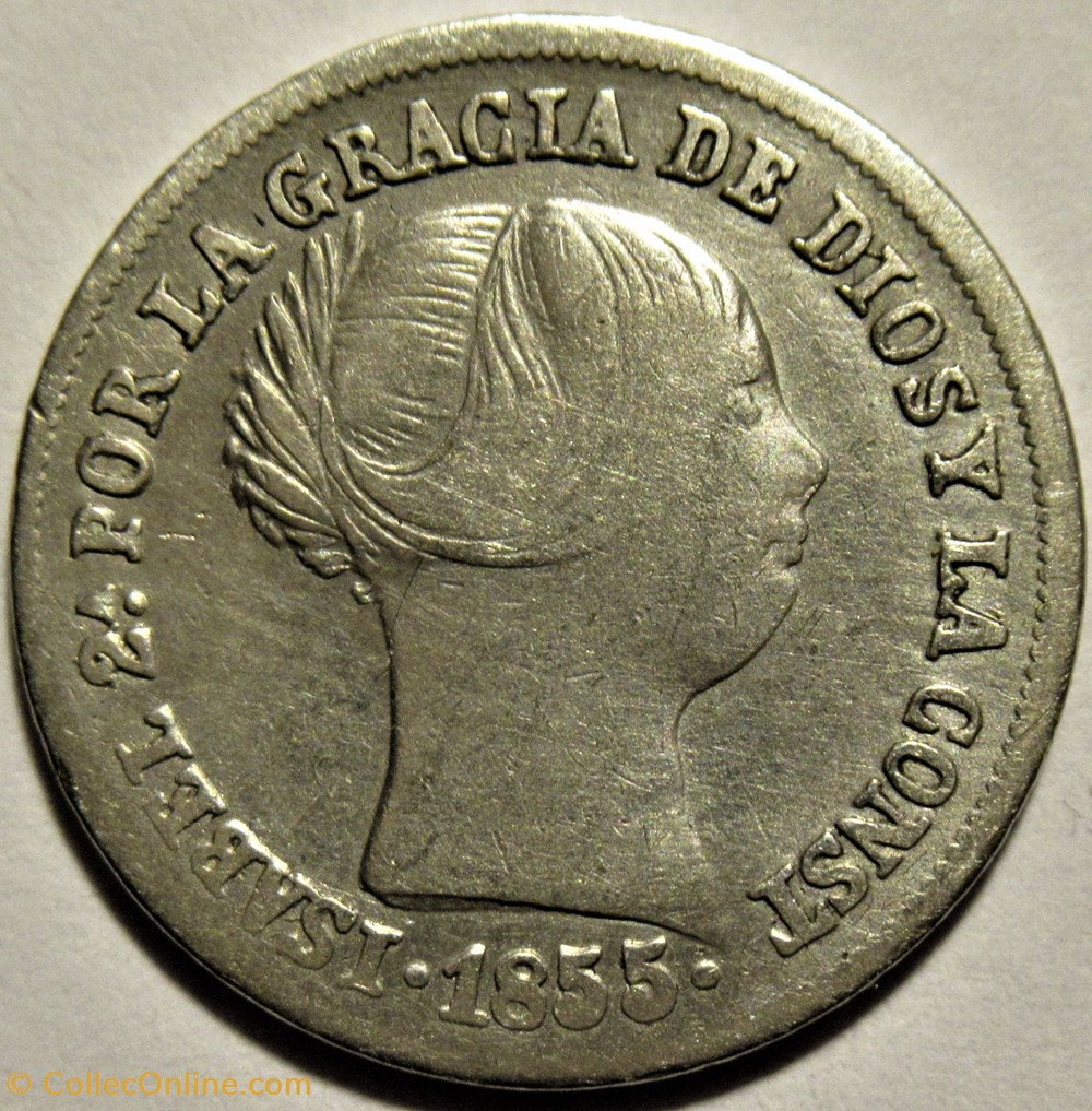 1855 Sevilla - 2 Reales - Isabel II de España 2 monnaies monde espagne 1855 sevilla 2 reales isabel ii de espana
