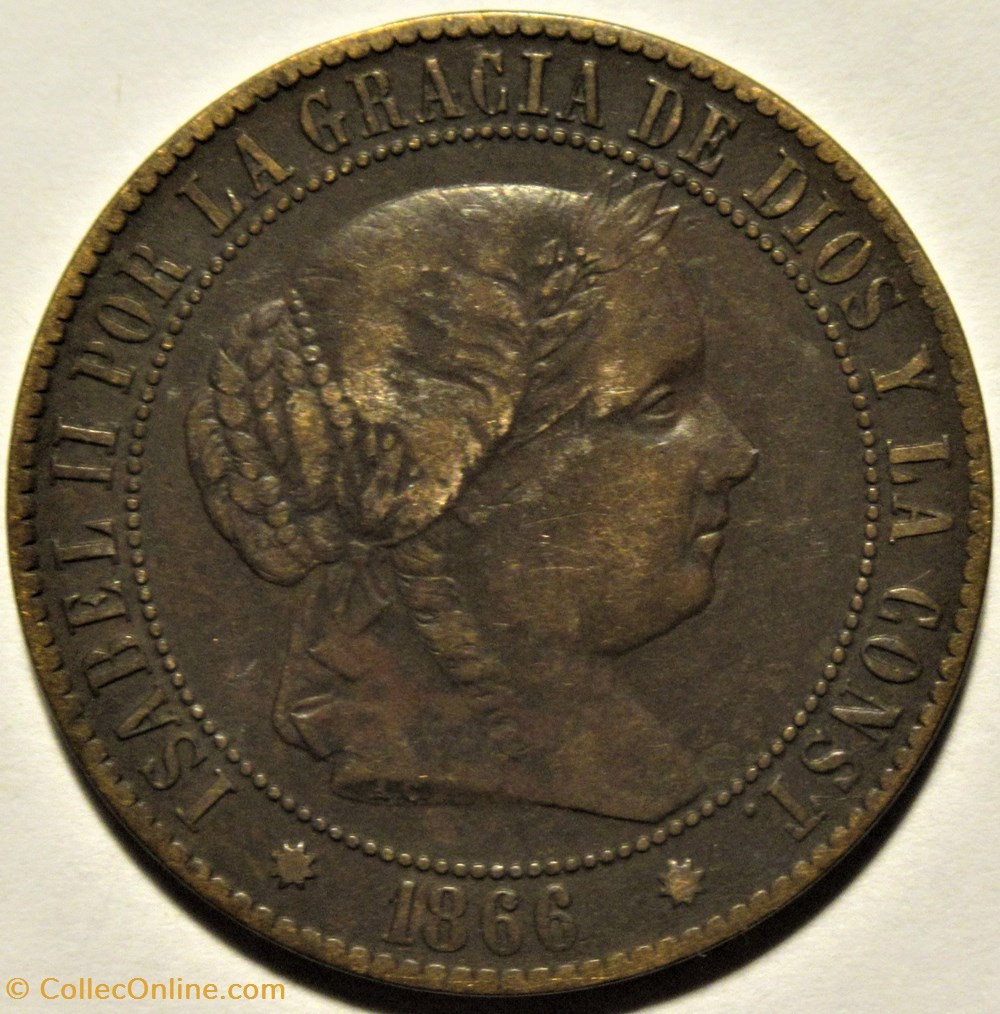 1866 Barcelona - 2½ Centimos - Isabel II España 2 monnaies monde espagne 1866 barcelona 2 centimos isabel ii espana