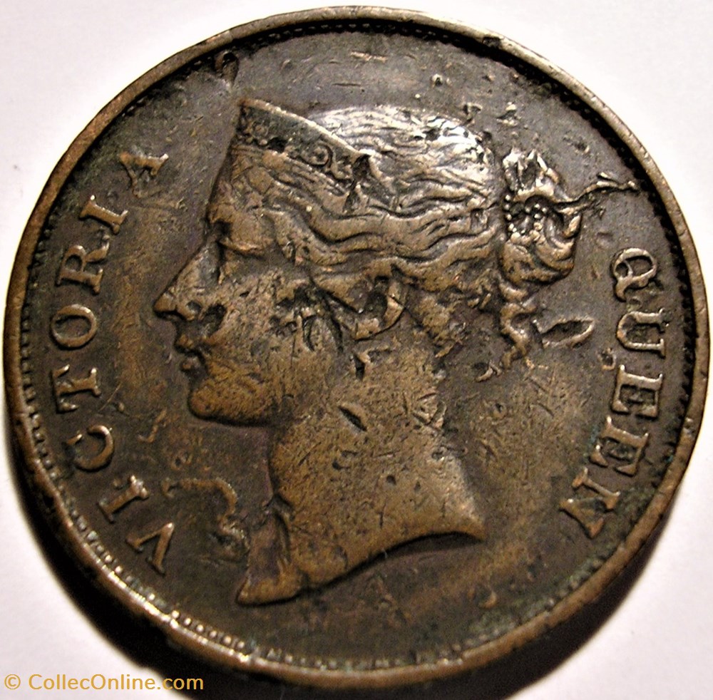 Queen Victoria - One Cent 1845 - Straits Settlements, Malaysia - Error monnaie monde malaisie queen victoria one cent 1845 straits settlements malaysia error