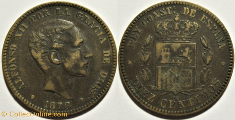 monnaies monde espagne 1878 barcelona 10 centimos alfonso xii de espana