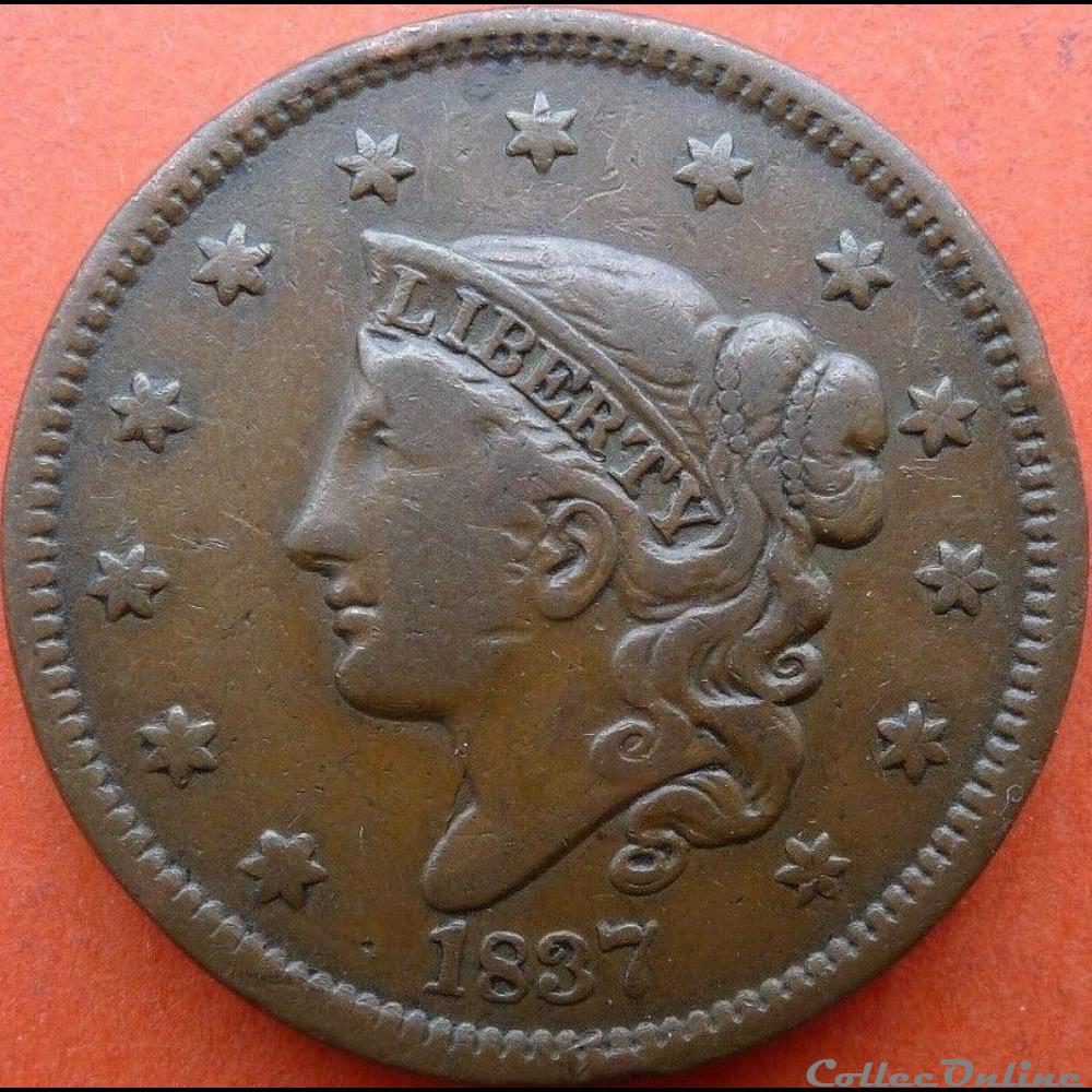 1837 One Cent (ex.2) monnaie monde etat uni 1837 one cent ex 2