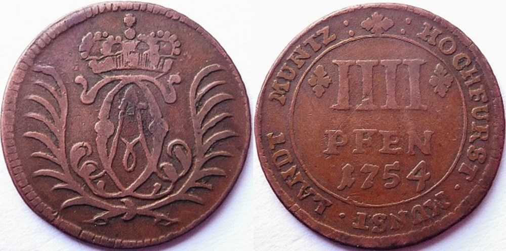 monnaies europe medievale saint empire romain germanique clemens august v bayern 4 pfennige 1754 bishopric of munster