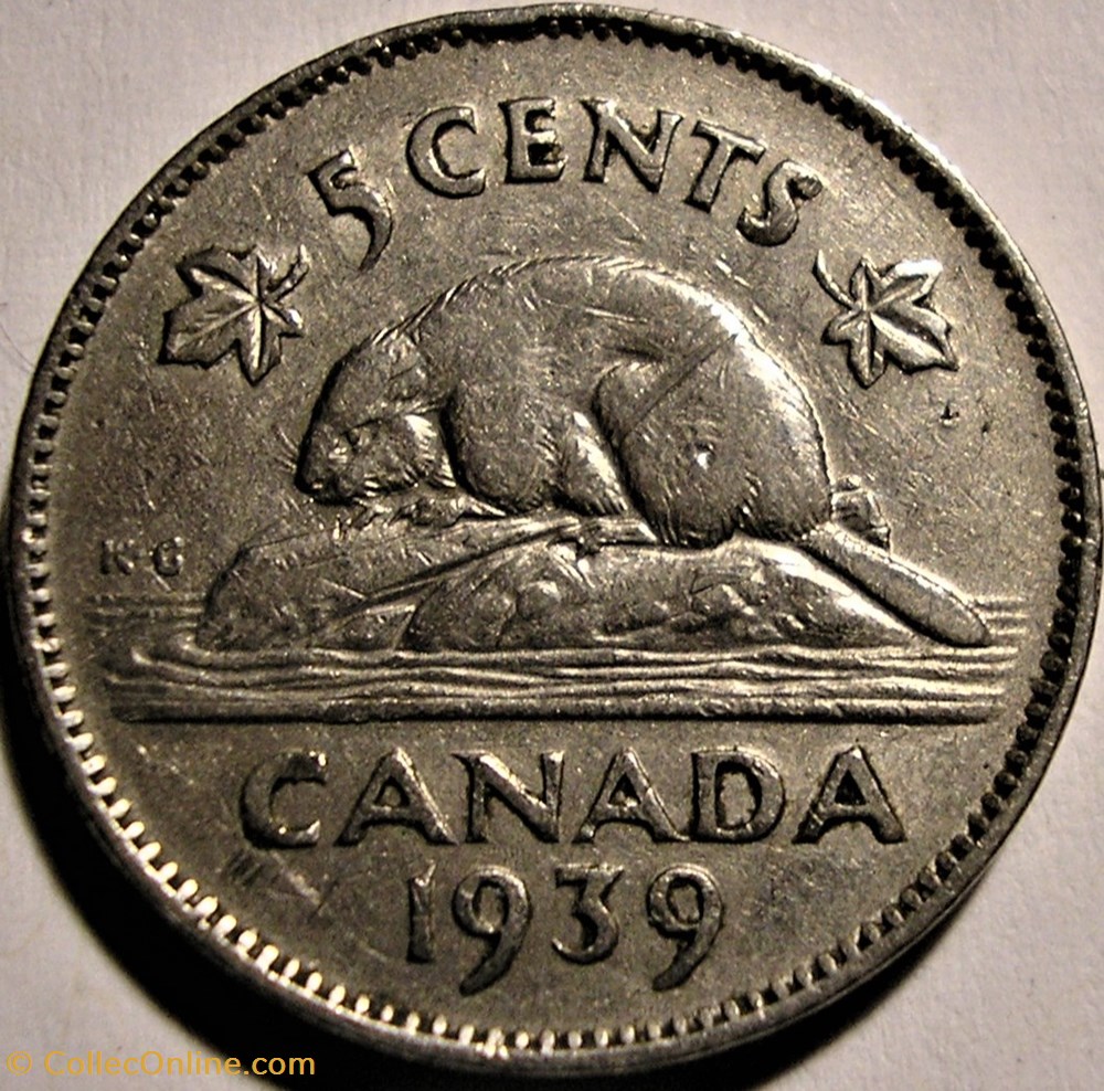 George VI - Five Cents 1939 monnaie monde canadum george vi five cents 1939