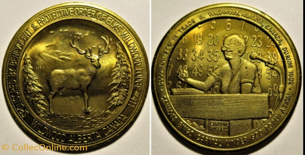 Protective Order of Elks Wildwood, Alberta - Two Dollars Token 1982 monnaies paranumismatique jetons poids protective order of elks wildwood alberta two dollars token 1982