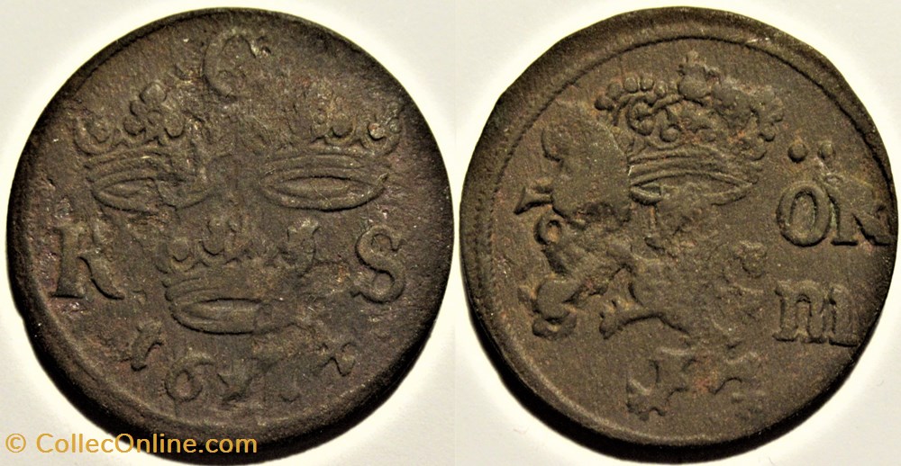 Sweden, Karl XI - 1/6 Öre 1674 monnaies europe medievale royaume suede sweden karl xi 1 6 ore 1674