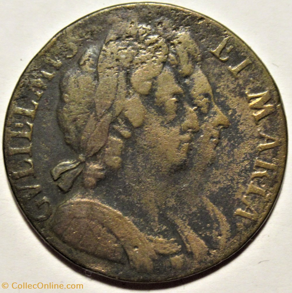 monnaies europe medievale royaume angleterre william iii marie ii half penny 1694 kingdom of england ex 2