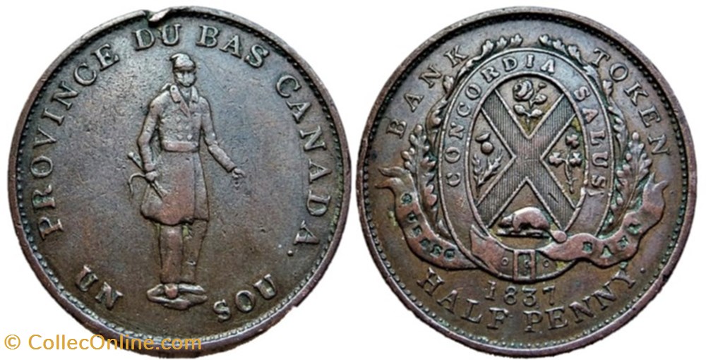 Bas-Canada 1837, Un Sou / Half Penny - Quebec Bank Token monnaies monde bas canada 1837 un sou half penny quebec bank token