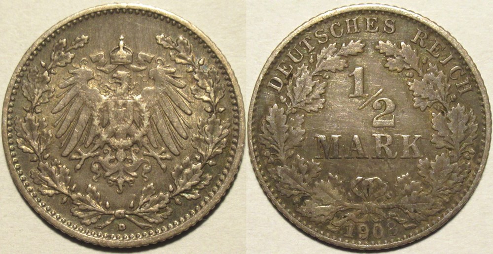 Wilhelm II - 1/2 Mark 1908 München - German Empire monnaies monde allemagne wilhelm ii 1 2 mark 1908 munchen german empire