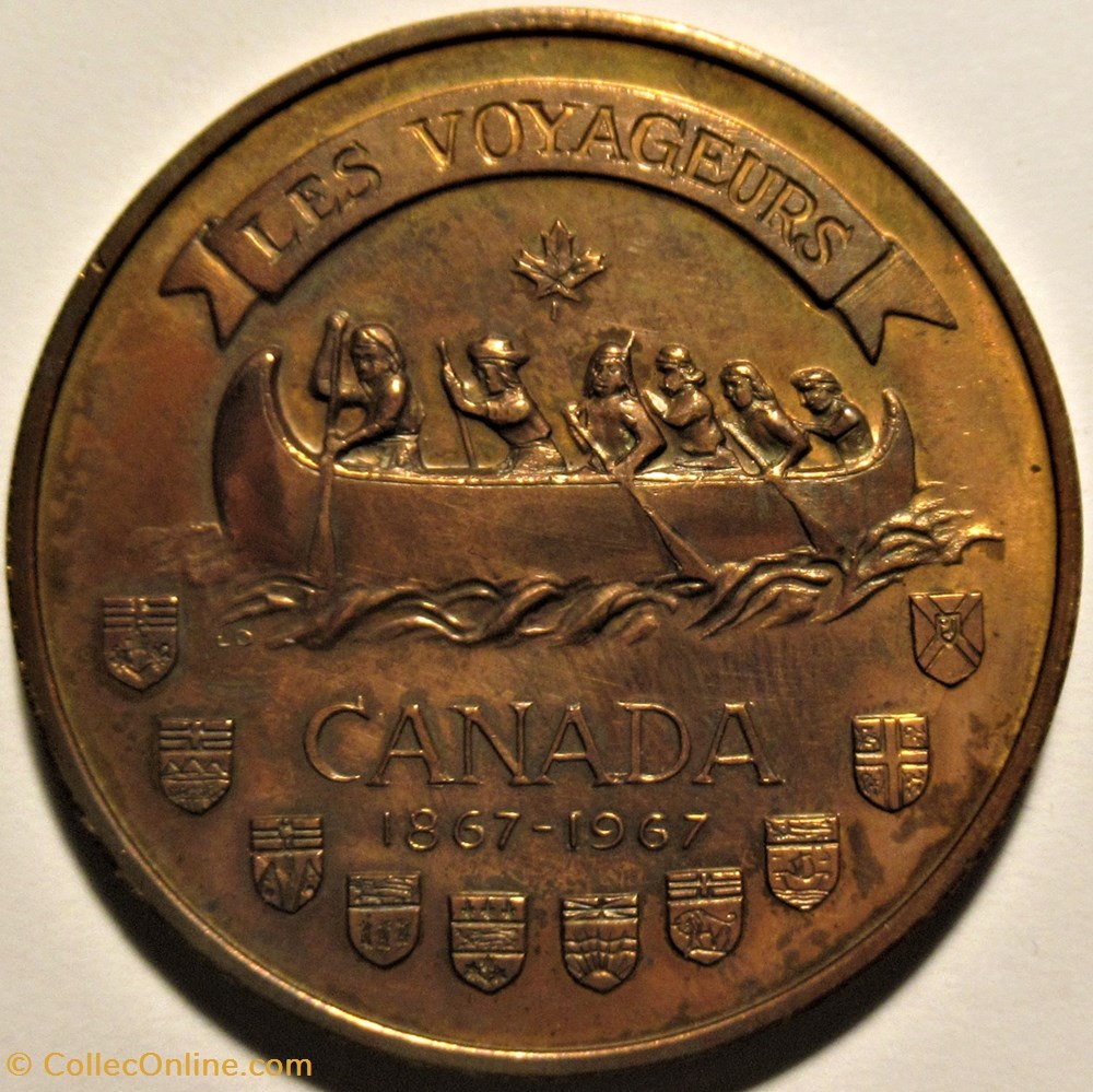 Les Voyageurs - 1867-1967, Centennial Token of Canada 2 monnaies jetons mereaux les voyageurs 1867 1967 centennial token of canada