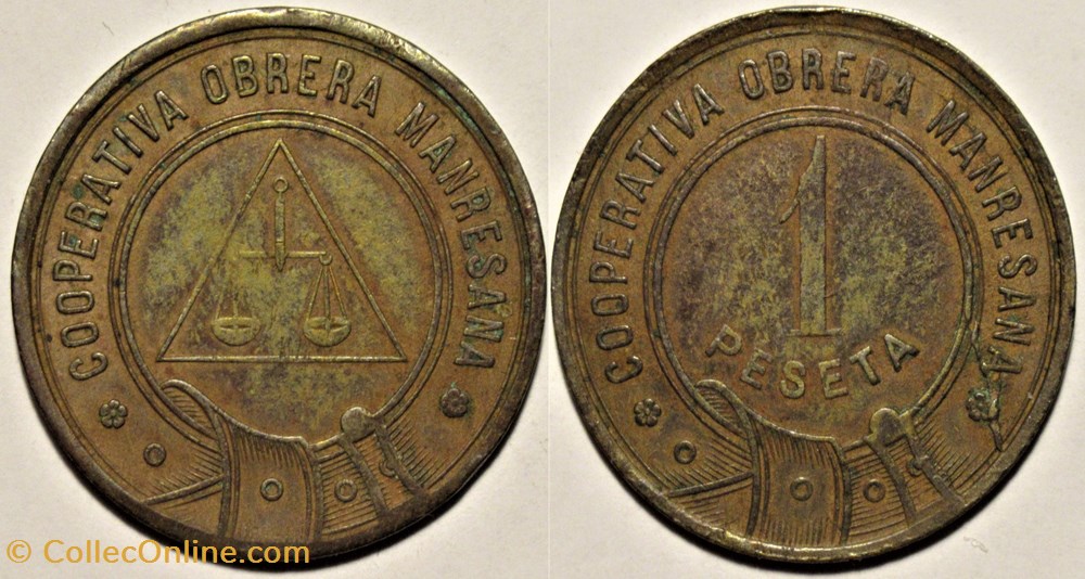 1937 Peseta of the Manresa Workers' Cooperative monnaies paranumismatique jetons poids 1937 peseta of the manresa workers cooperative