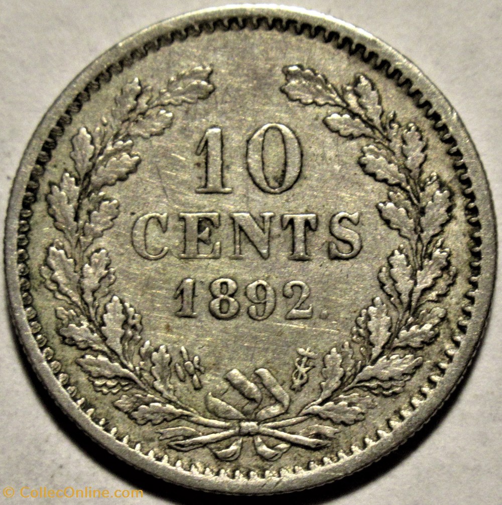 monnaies monde pays bas wilhelmina of nederland 10 cents 1892