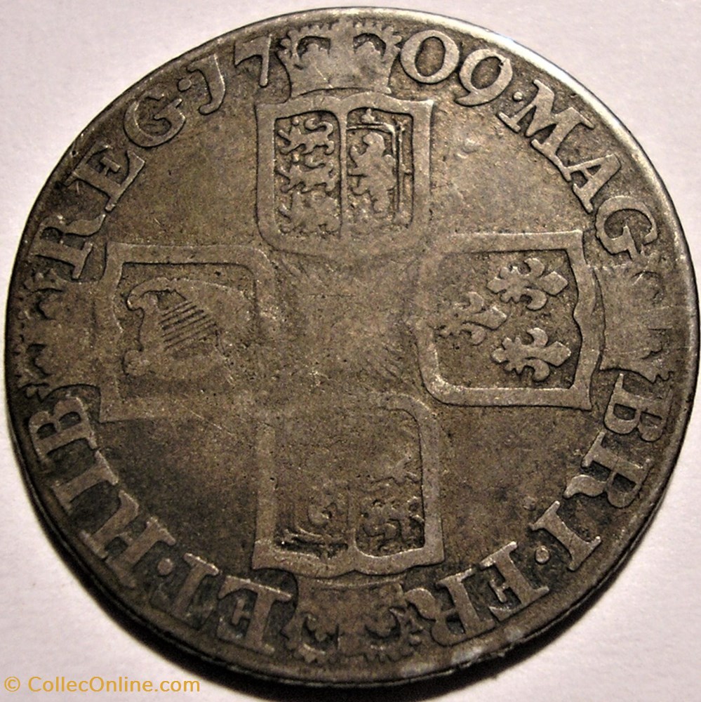 Anne - 1 Shilling, 1709 - Kingdom of Great Britain and Ireland monnaies europe medievale royaume angleterre anne 1 shilling 1709 kingdom of great britain and ireland