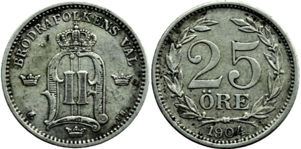 Sweden - Oskar II - 25 Öre 1904 monnaies monde suede sweden oskar ii 25 ore 1904