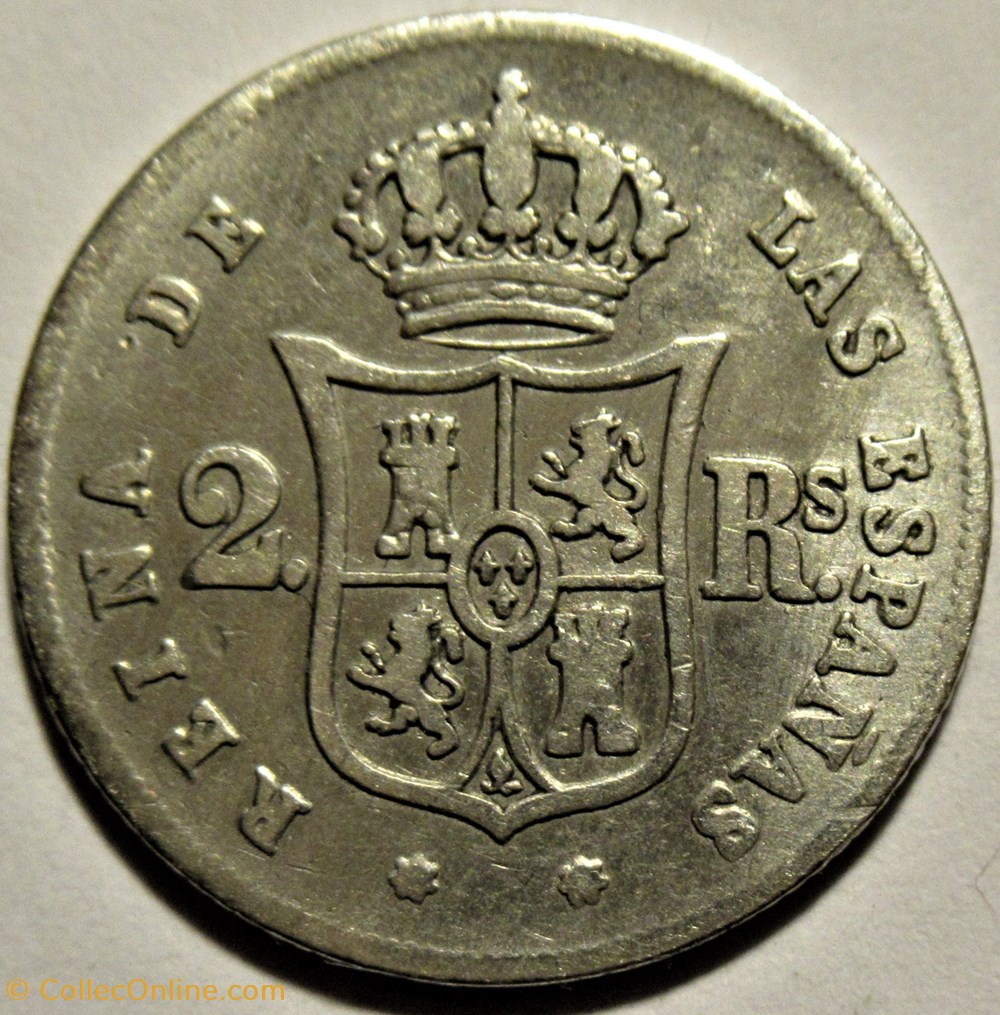 1855 Sevilla - 2 Reales - Isabel II de España 3 monnaies monde espagne 1855 sevilla 2 reales isabel ii de espana
