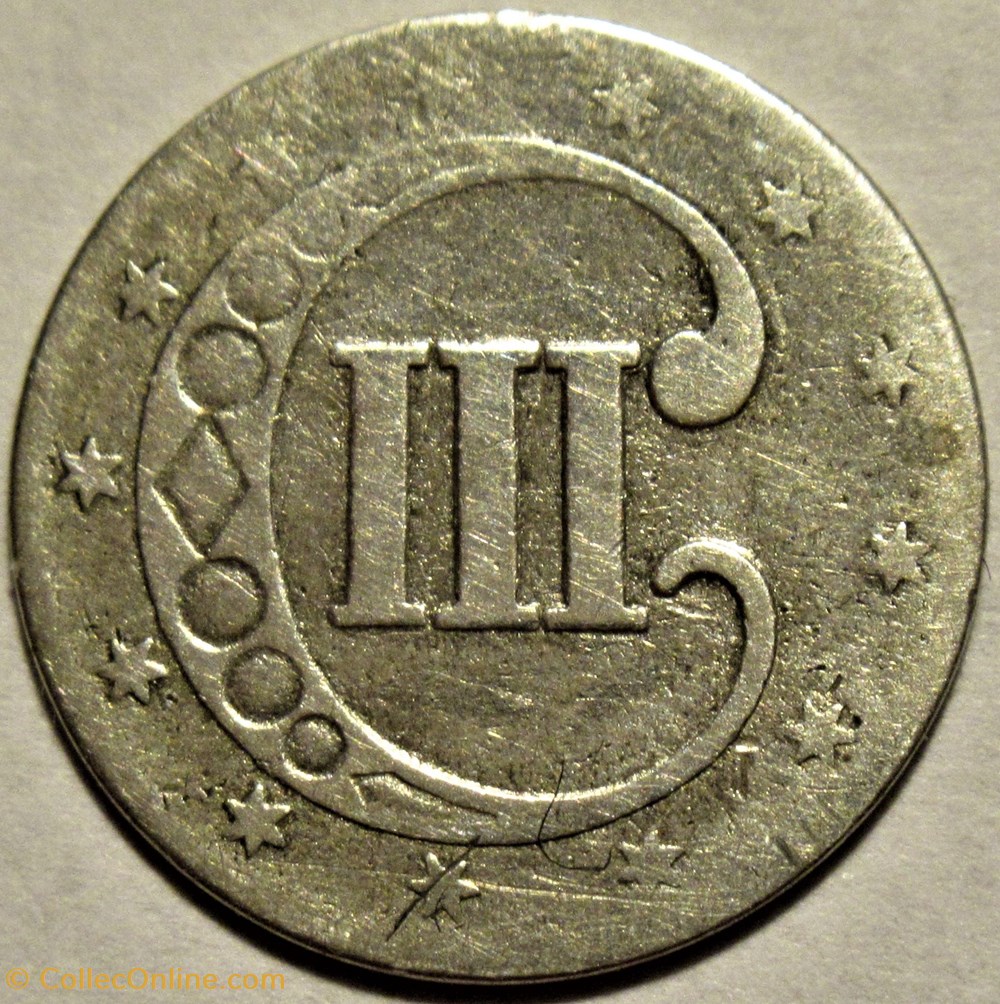 1853 - Silver Three Cents 2 monnaies monde etats unis 1853 silver three cents