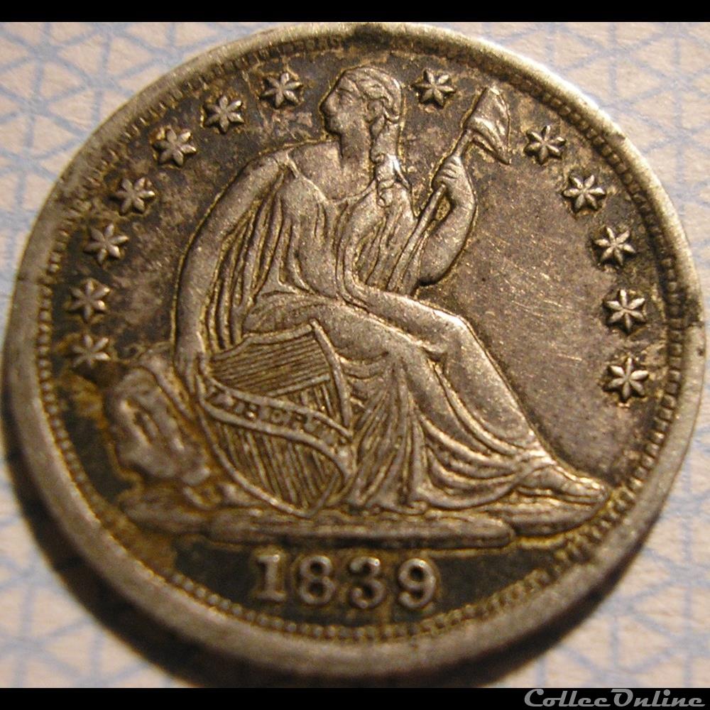 1839 Half Dime No Drapery 3 monnaies monde etats unis 1839 half dime no drapery