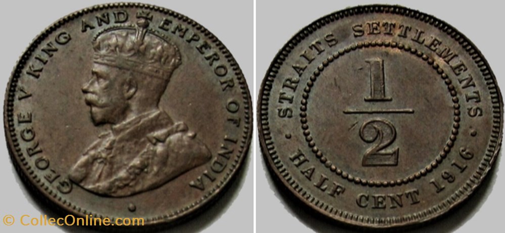 George V - ½ Cent 1916 - Straits Settlements monnaies monde malaisie george v cent 1916 straits settlements