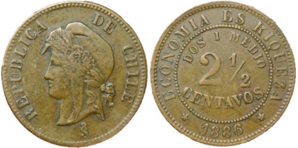 Chile - 2½ Centavos 1886 monnaies monde chili chile 2 centavos 1886