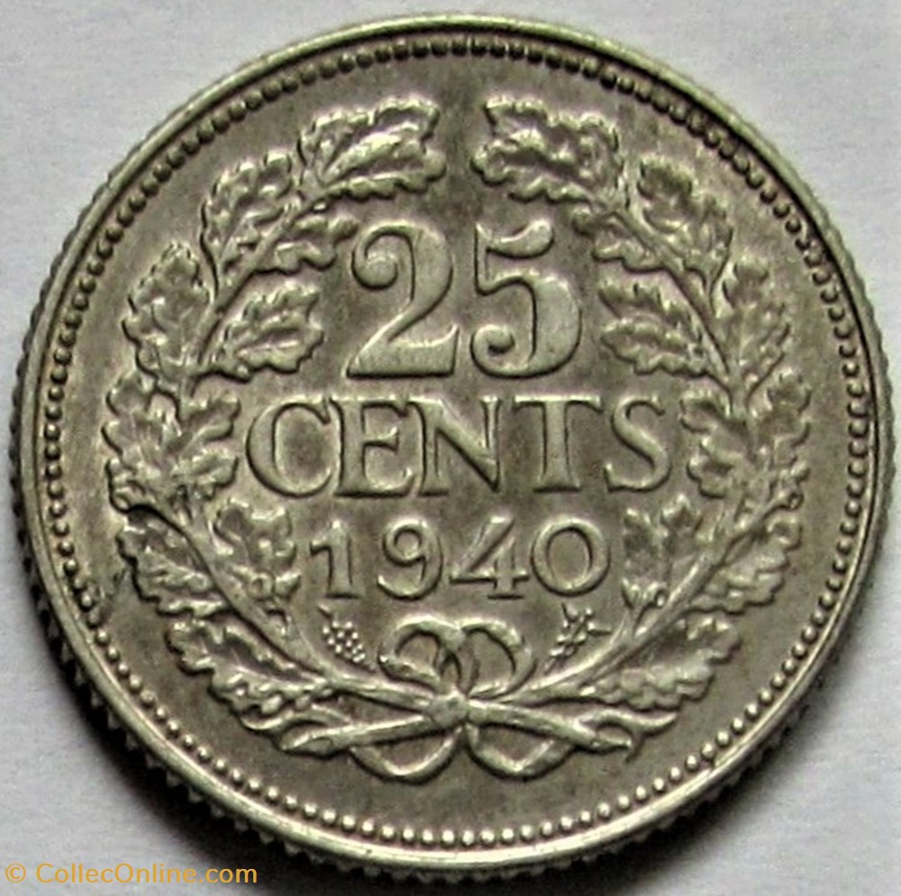 Wilhelmina of Netherlands - 25 Cents 1940 3 monnaies monde pays bas wilhelmina of netherlands 25 cents 1940