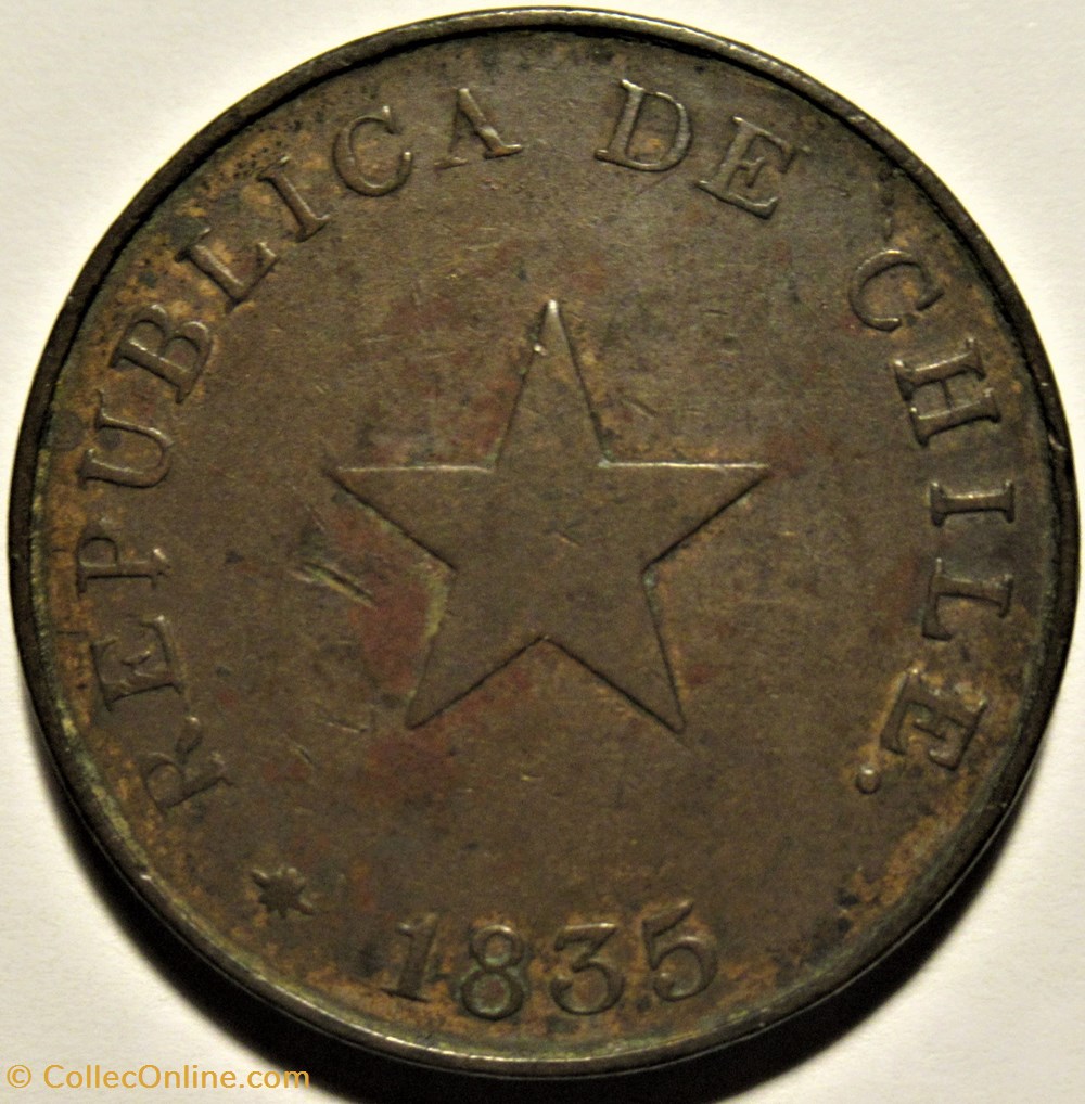 Chile - Un Centavo 1835 - Thick Planchet 2 monnaies monde chili chile un centavo 1835 thick planchet