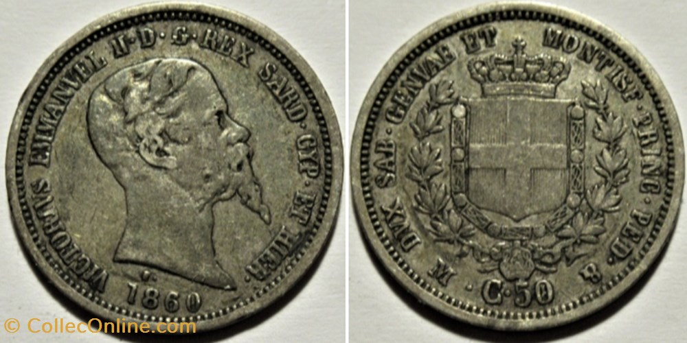 monnaies monde italie 1860 regno di sardegna 50 centesimi milano vittorio emanuele ii