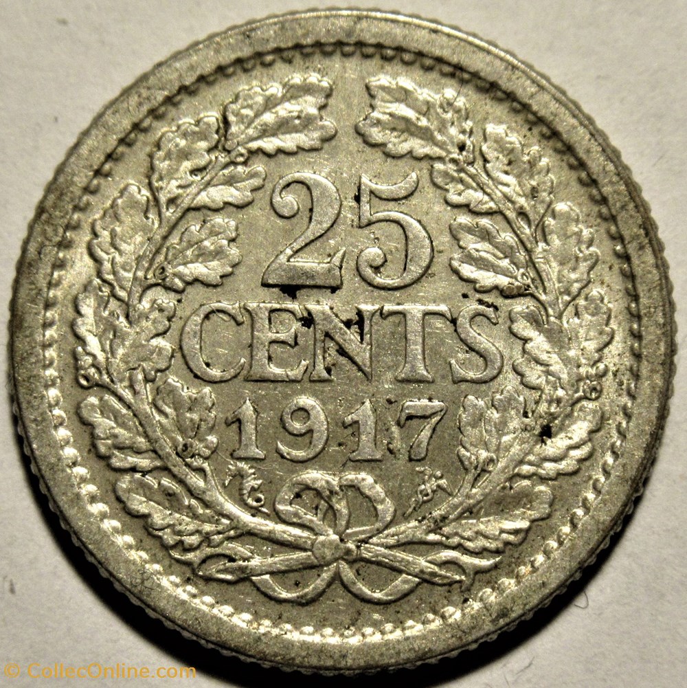 Wilhelmina of Netherlands - 25 Cents 1917 3 monnaies monde pays bas wilhelmina of netherlands 25 cents 1917
