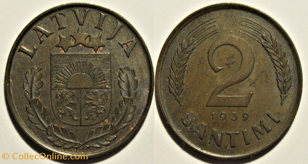 Latvia, Republic of - 2 Santimi 1939 monnaies monde lettonie latvia republic of 2 santimi 1939