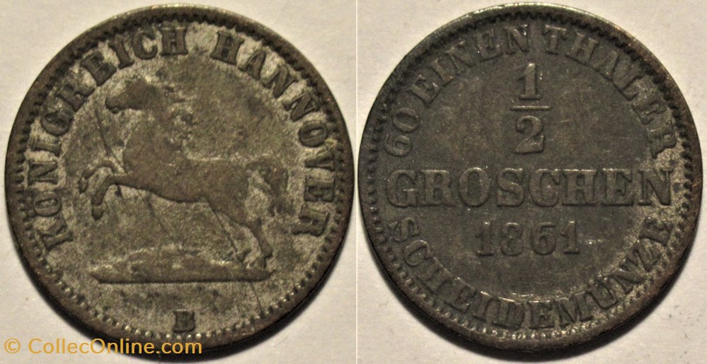 Georg V - 1/2 Groschen 1861 Braunschweig, Kingdom of Hannover monnaies monde allemagne georg v 1 2 groschen 1861 braunschweig kingdom of hannover