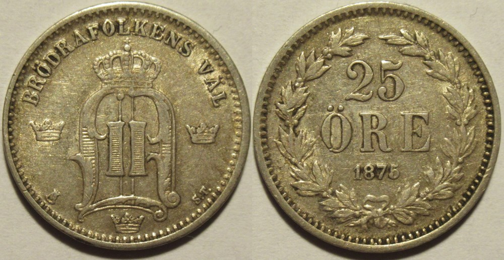 Sweden - Oskar II - 25 Öre 1875 monnaies monde suede sweden oskar ii 25 ore 1875