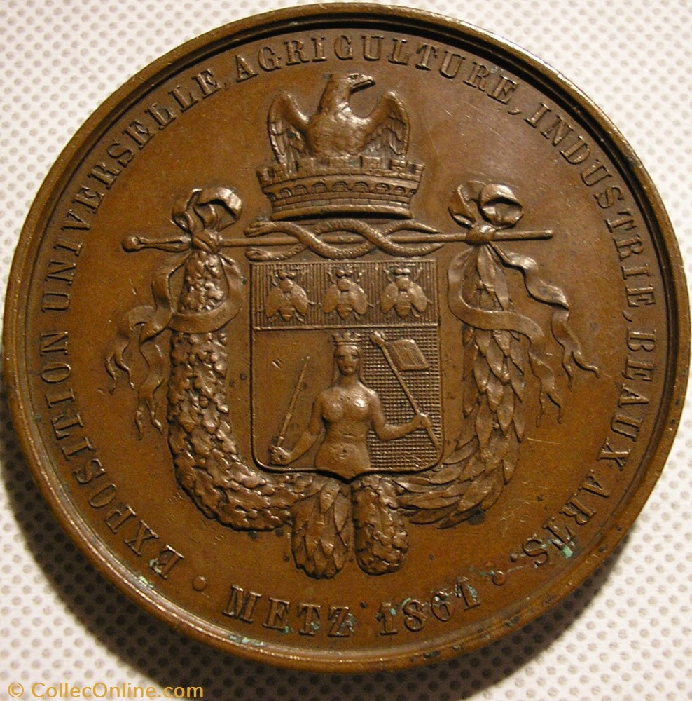 Napoléon III & Eugénie - 1861 Médaille de l'Exposition Universelle à Metz 3 medailles france second empire napoleon iii eugenie 1861 medaille de exposition universelle a metz