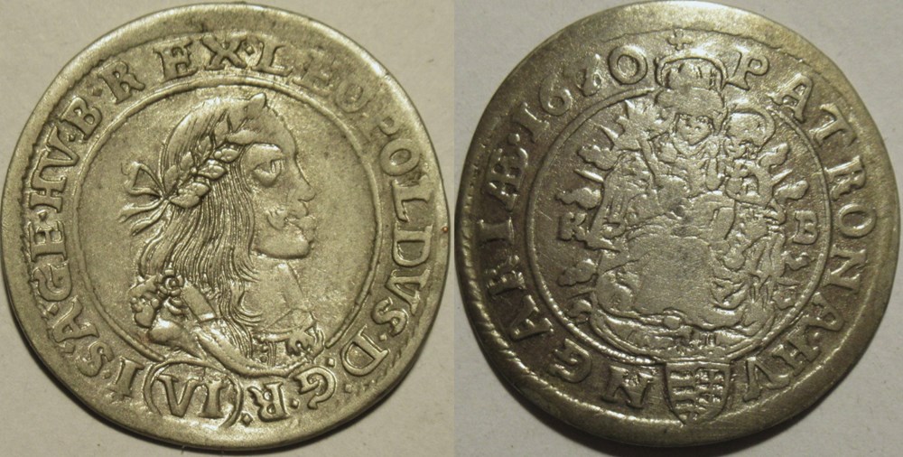 1670 Hungary, 6 Krajcár - Leopold I Holy Roman Emperor monnaies europe medievale royaume de hongrie 1670 hungary 6 krajcar leopold i holy roman emperor