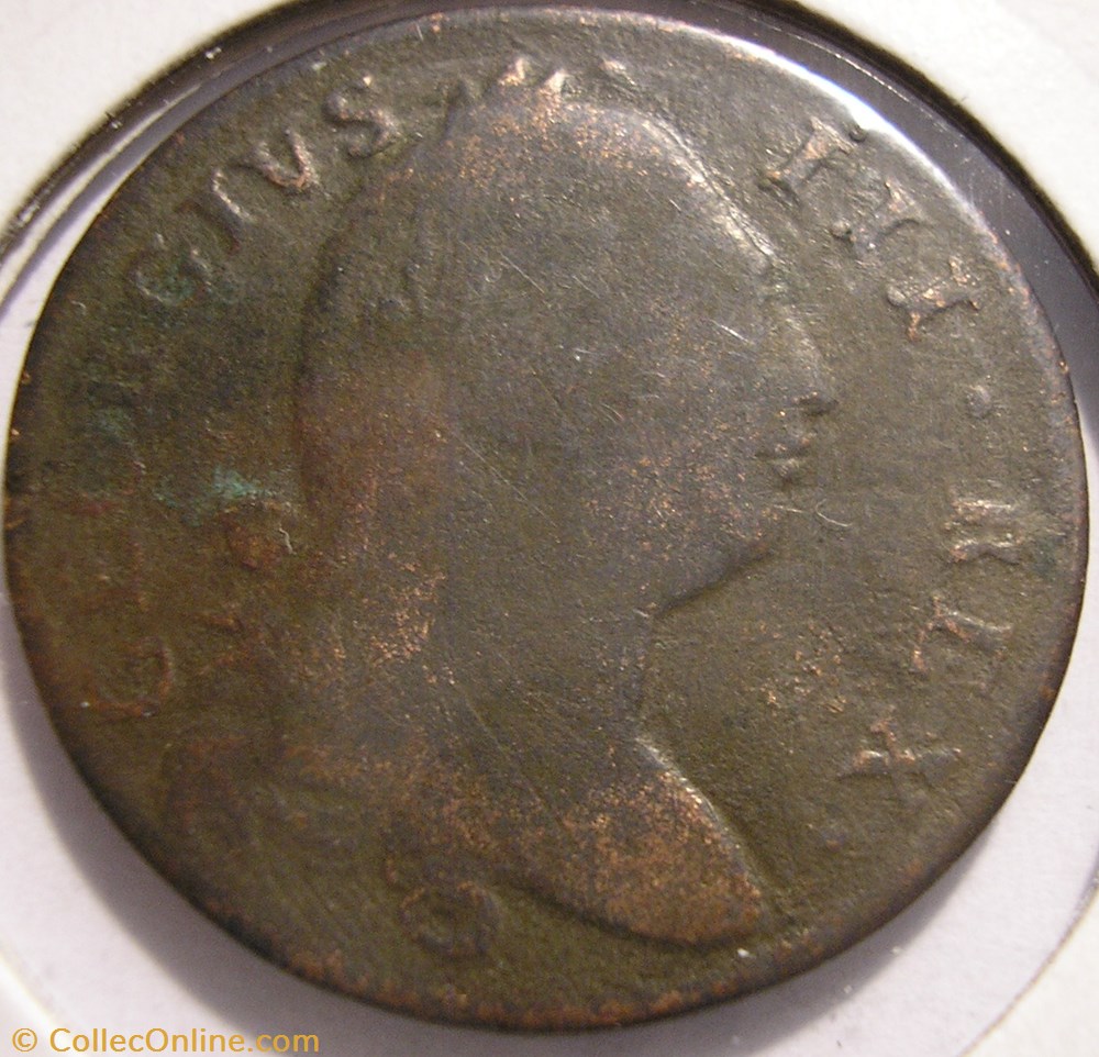 1775 Half Penny Hibernia - George III of Great Britain (ex.2) monnaie monde irlande 1775 half penny hibernia george iii of great britain ex 2