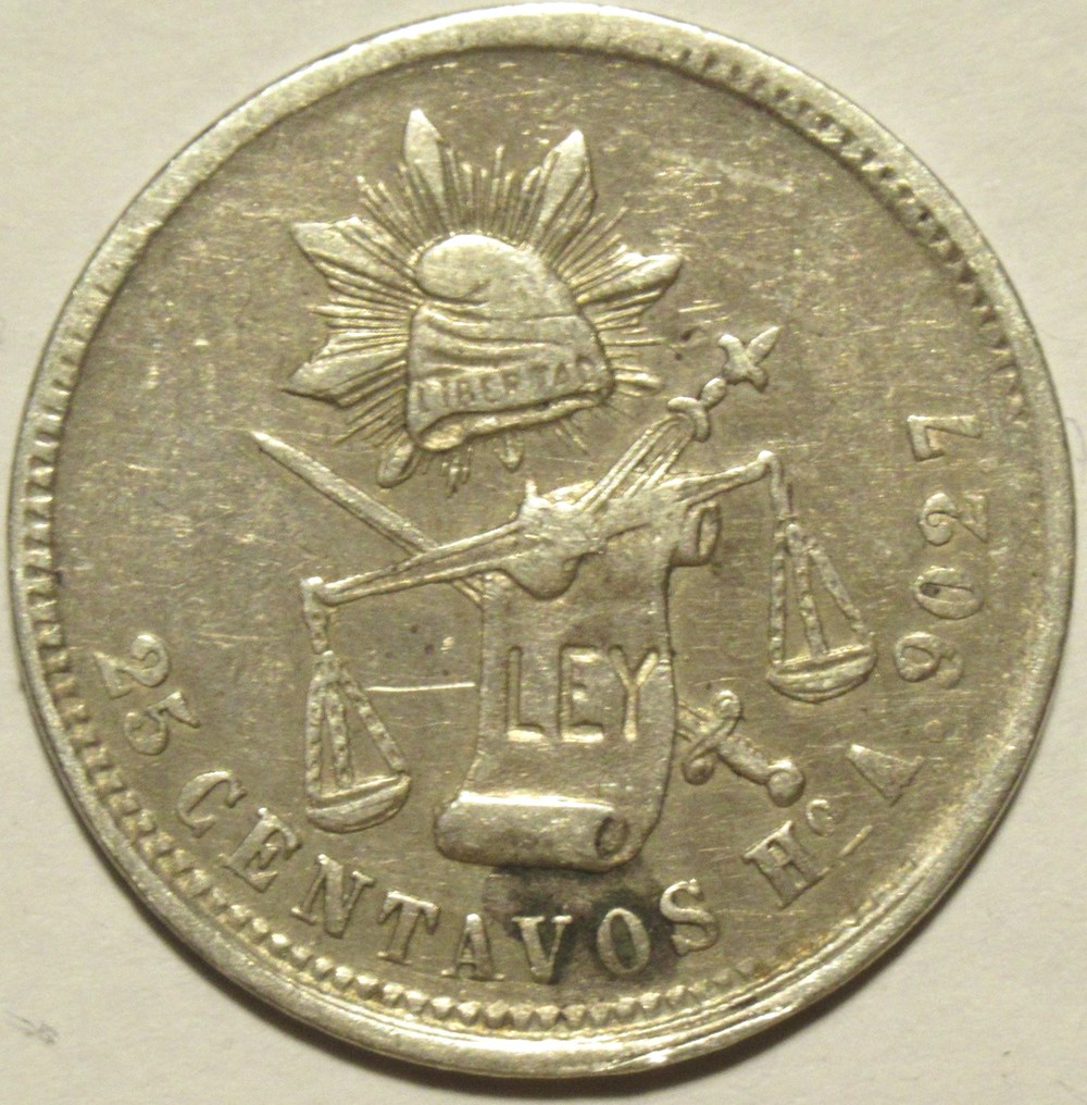 monnaies monde mexique mexico 25 centavos 1881 hermosillo