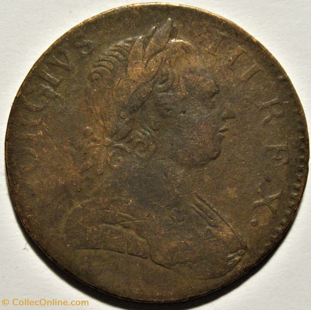 1775 Half Penny No Regal - George III of Great Britain (ex.15) monnaies monde etats unis 1775 half penny no regal george iii of great britain ex 15