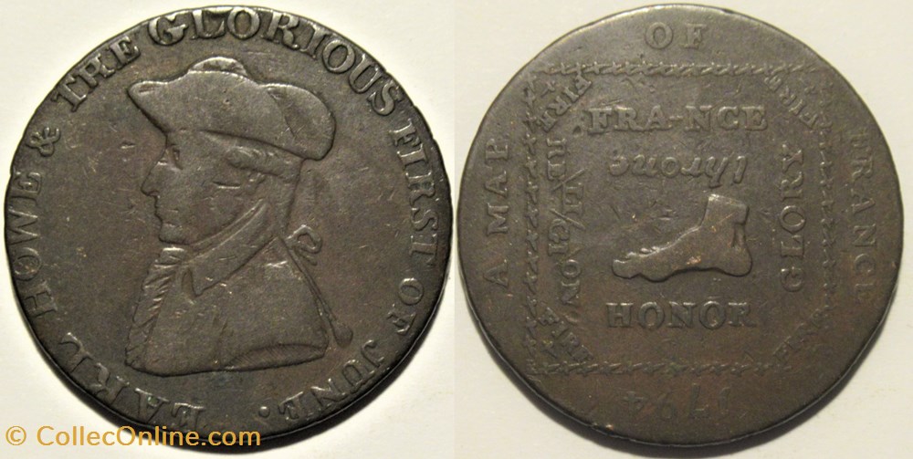 1794 HalfPenny - R. Howe, Satirical Map of France - Emsworth , Hampshire monnaies monde royaume uni 1794 halfpenny r howe satirical map of france emsworth hampshire