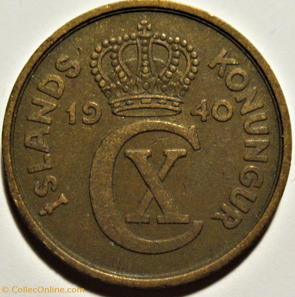 Christian X of Denmark - 5 Aurar 1940 Iceland monnaies monde islande christian x of denmark 5 aurar 1940 iceland