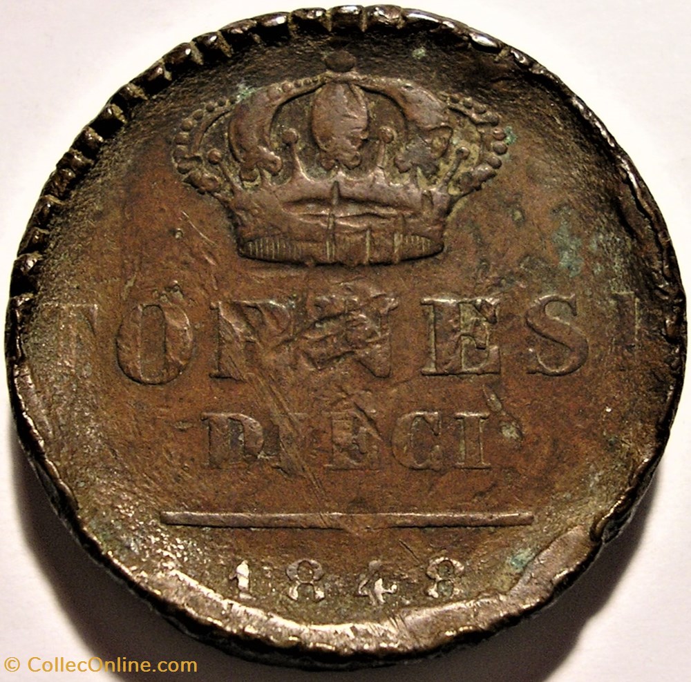 1848 Royaume de Naples, 10 Tornesi - Ferdinando II (Monnaie Jeu de Palet) 2 monnaies monde italie 1848 royaume de naples 10 tornesi ferdinando ii monnaie jeu de palet
