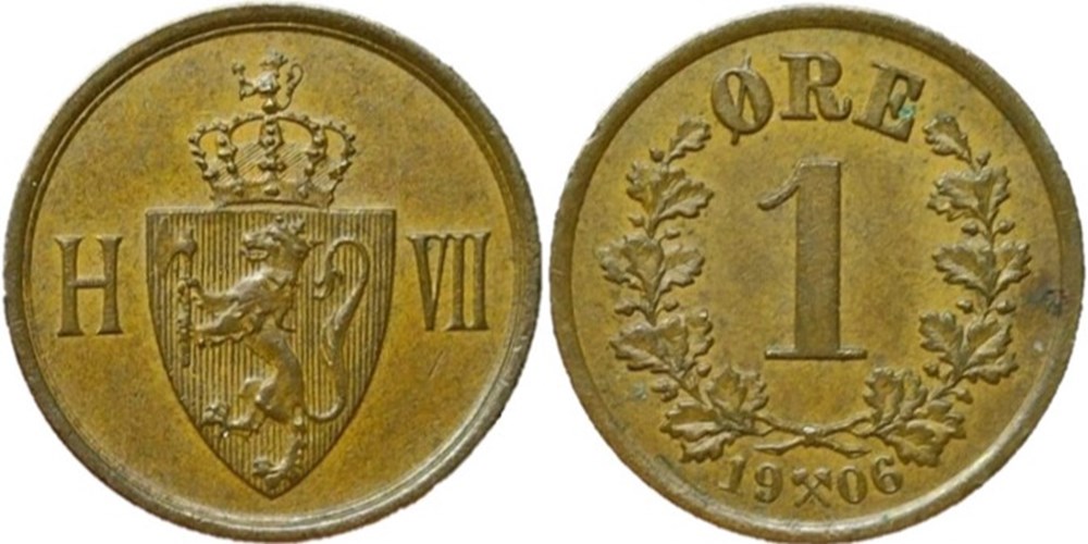 Haakon VII of Norway - 1 Øre 1906 monnaies monde norvege haakon vii of norway 1 re 1906