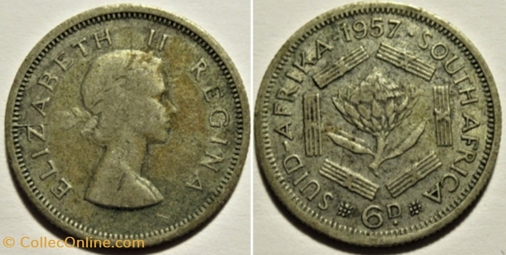 monnaies monde afrique du sud elizabeth ii 6 pence 1957 south africa