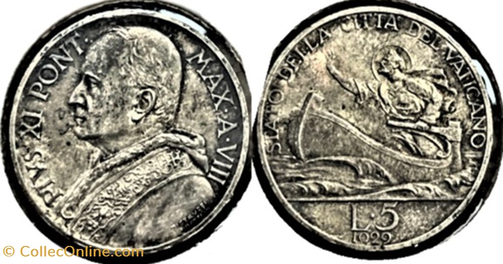 Pio XI, Papa - 5 Lire 1929, San Pietro- Vaticano monnaies monde pio xi papa 5 lire 1929 san pietro vaticano