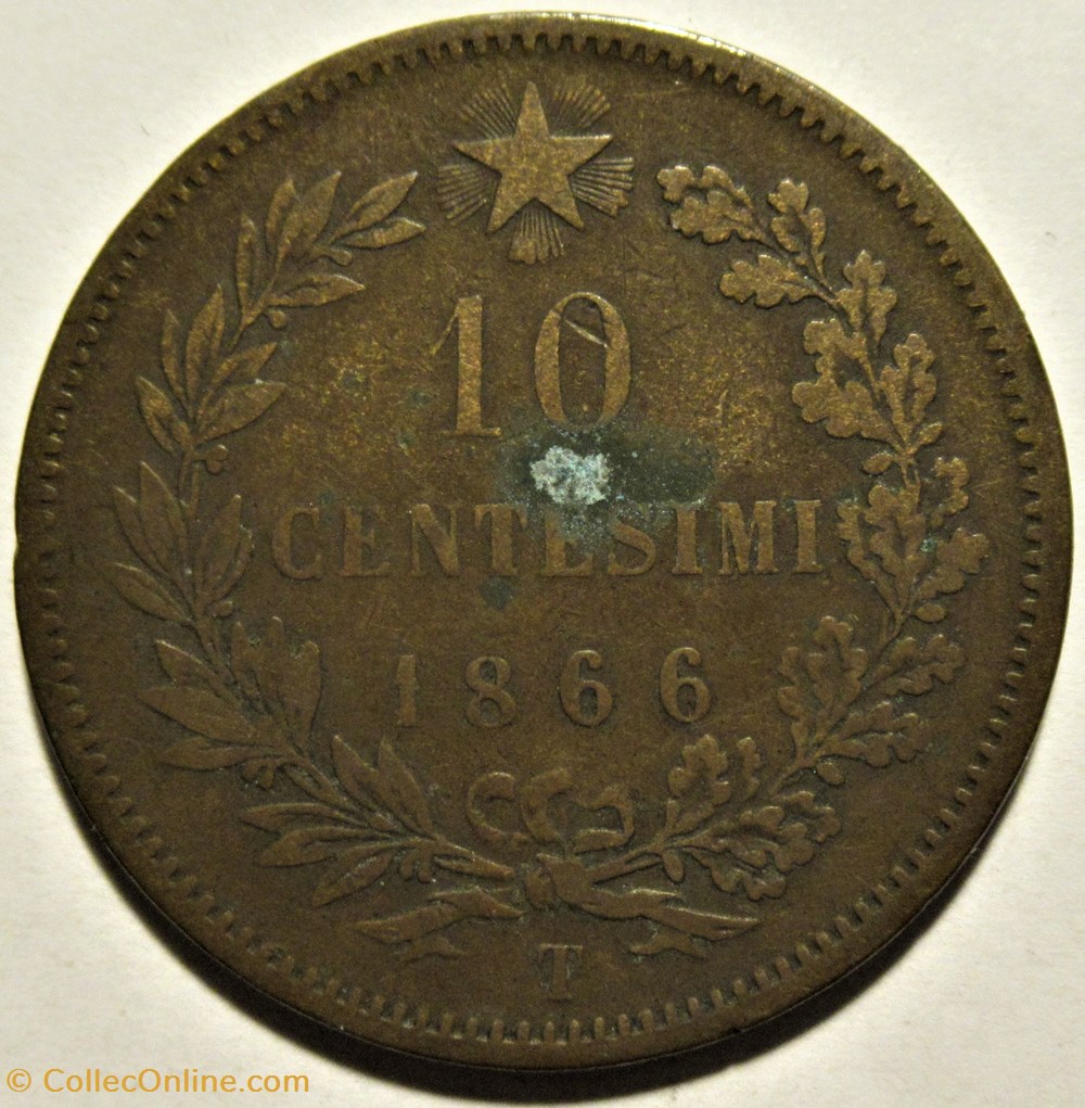 1866 Regno d'Italia, 10 Centesimi, Torino - Vittorio Emanuele II 3 monnaies monde italie 1866 regno italia 10 centesimi torino vittorio emanuele ii