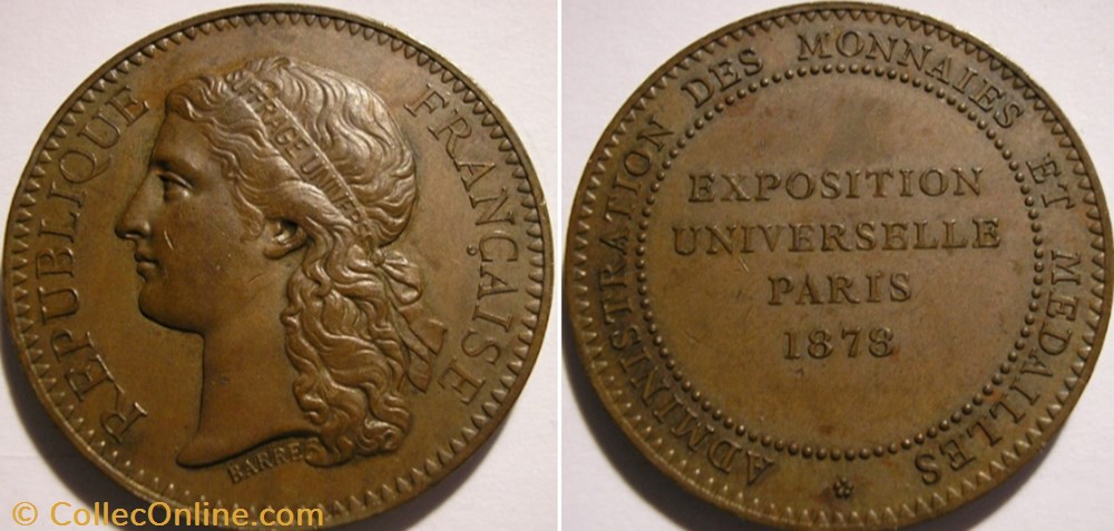 Administration des Monnaies, Jeton 1878 - Exposition Universelle Paris medaille france monetaire necessite administration des monnaies jeton 1878 exposition universelle paris
