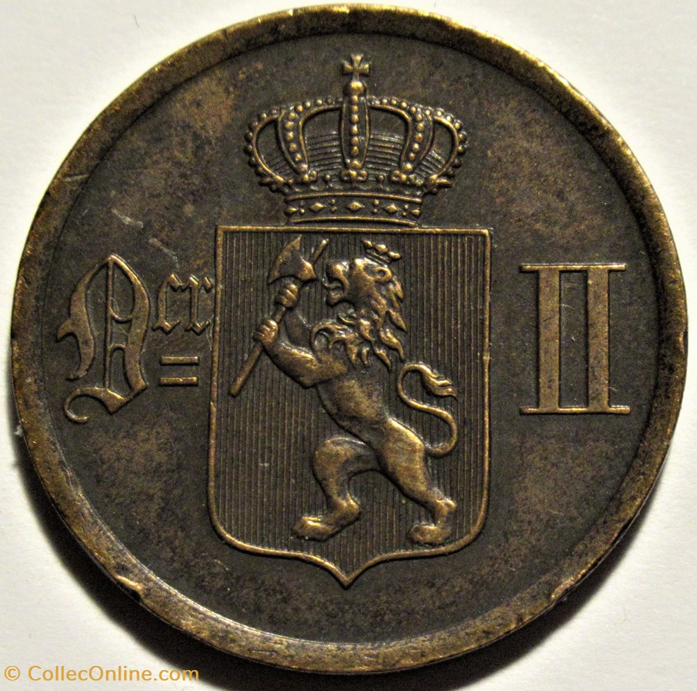 Norway - Oskar II - 2 Øre 1876 (ex.2) 2 monnaies monde norvege norway oskar ii 2 re 1876 ex 2