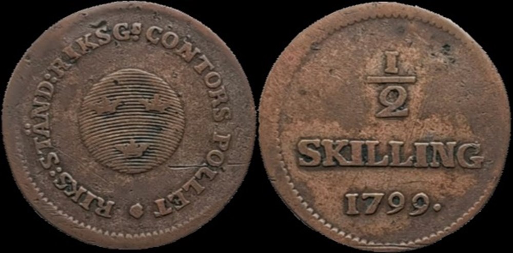Sweden - Gustav IV Adolf - 1/2 Skilling Riksgälds 1799 monnaies monde suede sweden gustav iv adolf 1 2 skilling riksgalds 1799