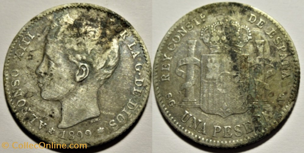 1899 - Peseta - Alfonso XIII de España monnaies monde espagne 1899 peseta alfonso xiii de espana