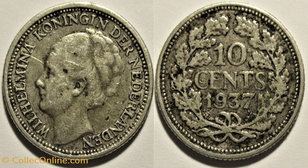 Wilhelmina of Nederland - 10 Cents 1937 monnaies monde pays bas wilhelmina of nederland 10 cents 1937